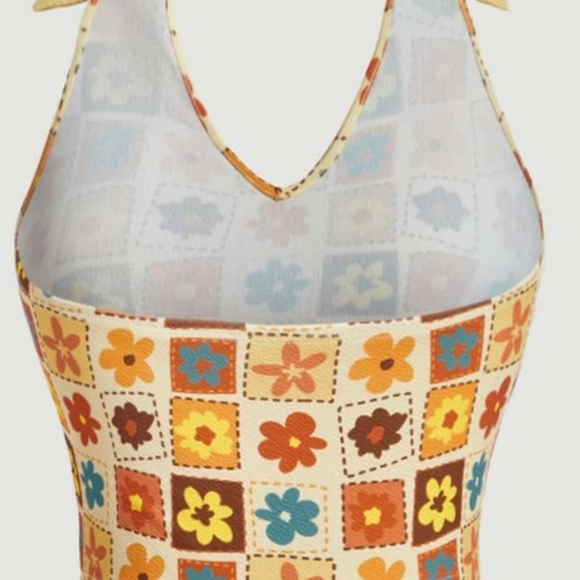 Shein Mod Floral Halter Top, Womens Large - Picture 3 of 9